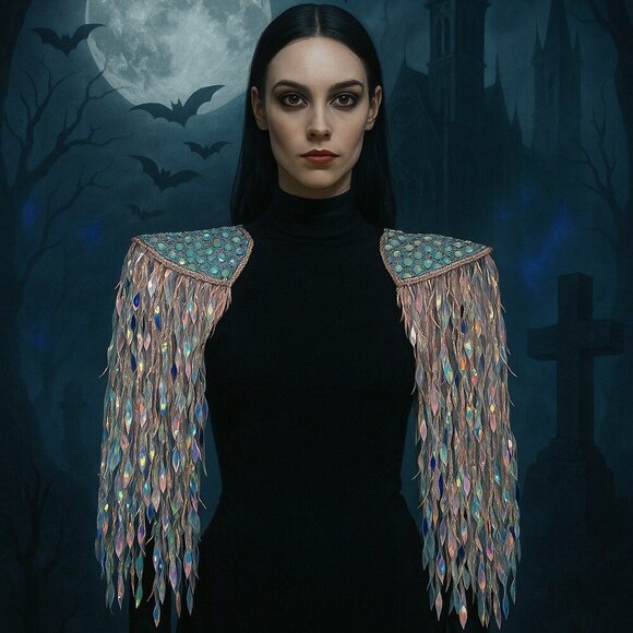 🖤 Neo-Gothic Oracle Iridescent Shoulder Cape – Statement Festival Accessory - Picture 1 of 11